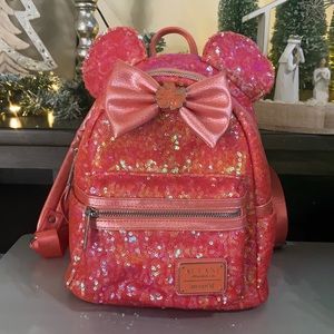Disney Aulani Loungefly coral glitter mini backpack